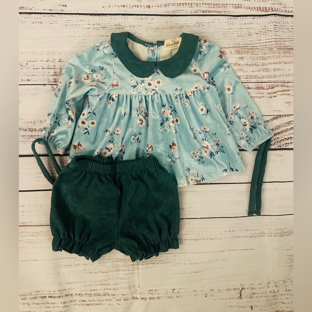 Marie Nicole Floral Baby Outfit with Green Shorts